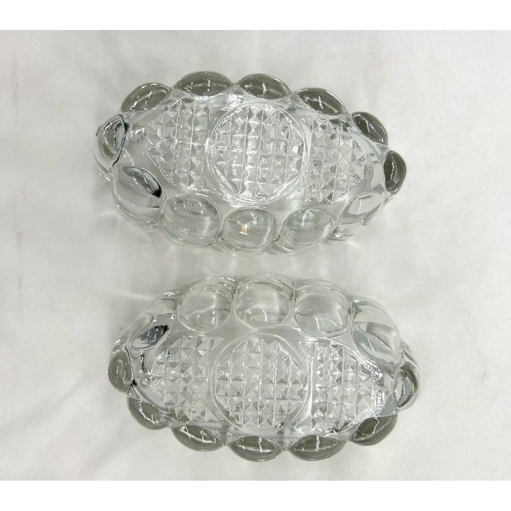 Vintage Clear Scalloped Ribbed Glass Condiment Serving Dishes Set of 2